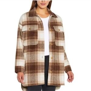 Banana Republic Brown Bailor Plaid Wool Blend Fleece Shirt Jacket Shacket, Large